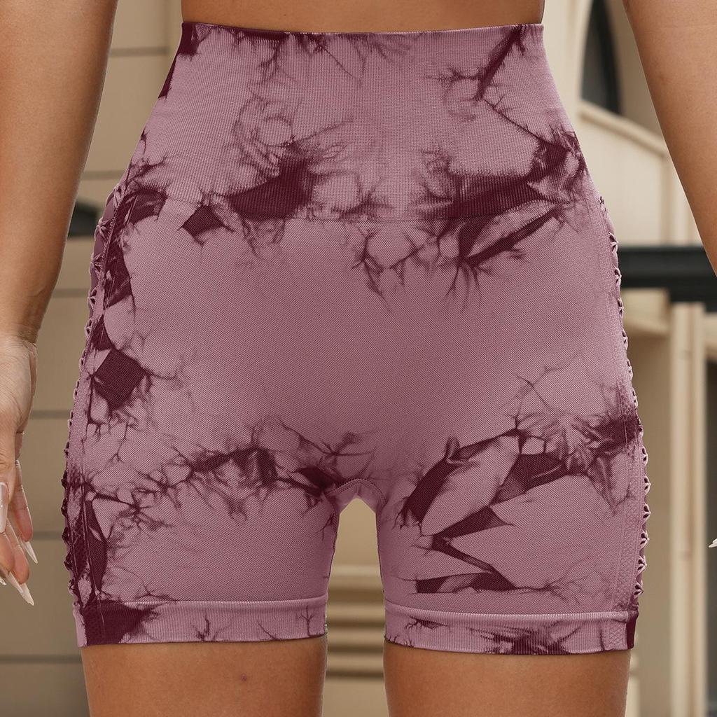 New Tie-dye High-waisted Butt-lifting Yoga Shorts with Side Cut-outs