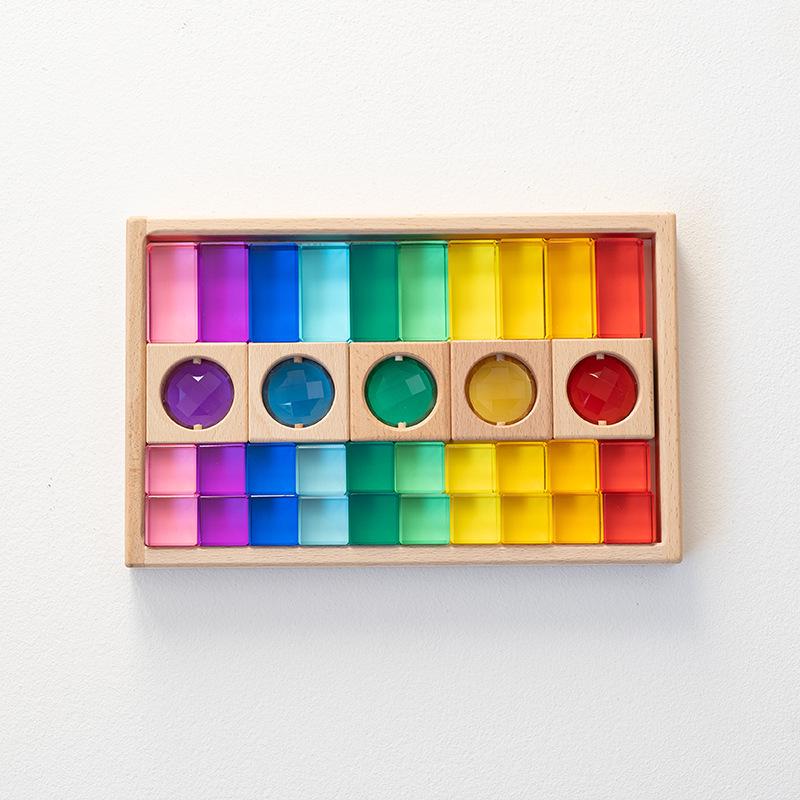 Transparent Rainbow 3D Building Blocks: Educational Acrylic Cubes for Children