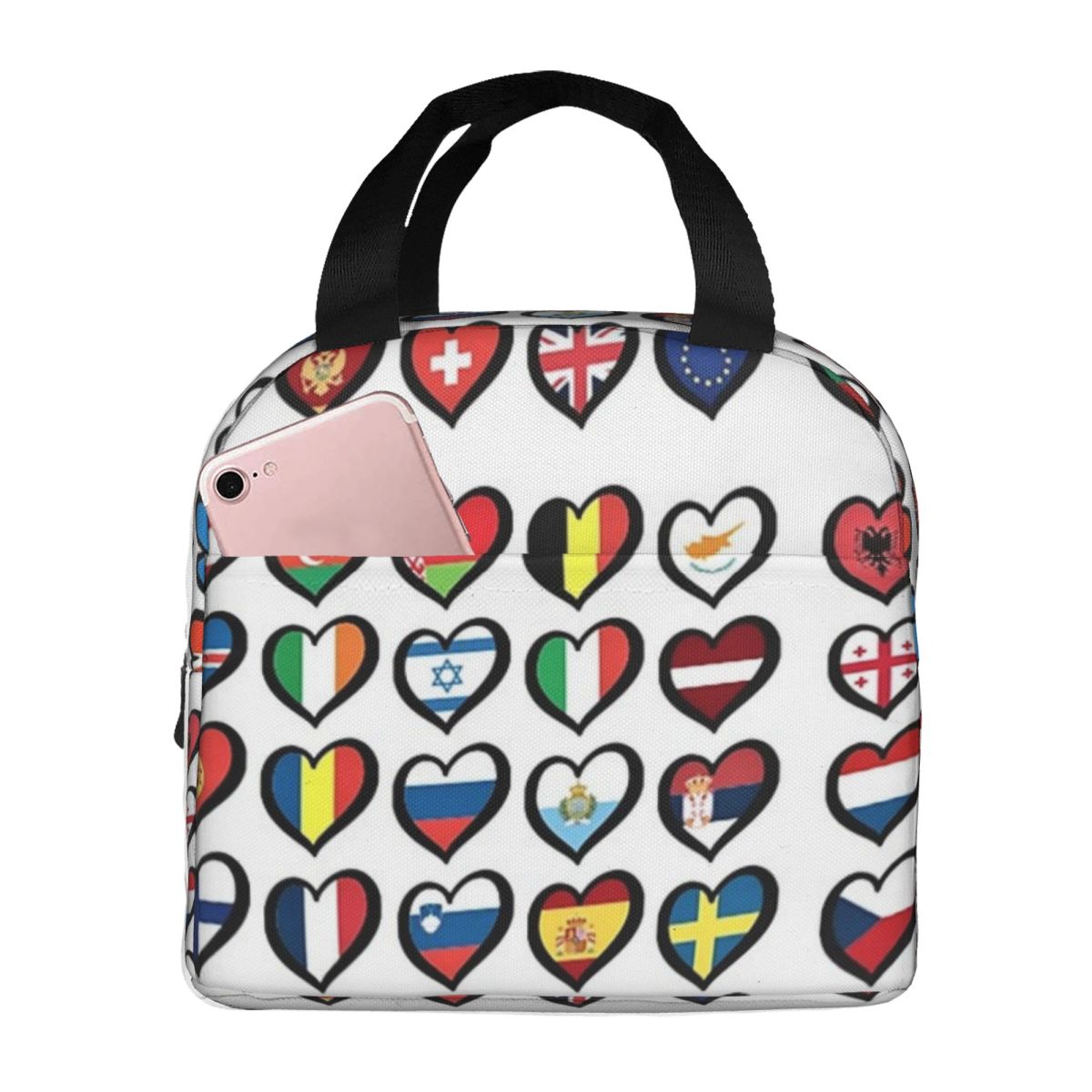 Eurovision Song Contest Flags Hearts Backpack Insulated Lunch Bag for Kids School Cooler Thermal Food Box Tote Leakproof L One Size