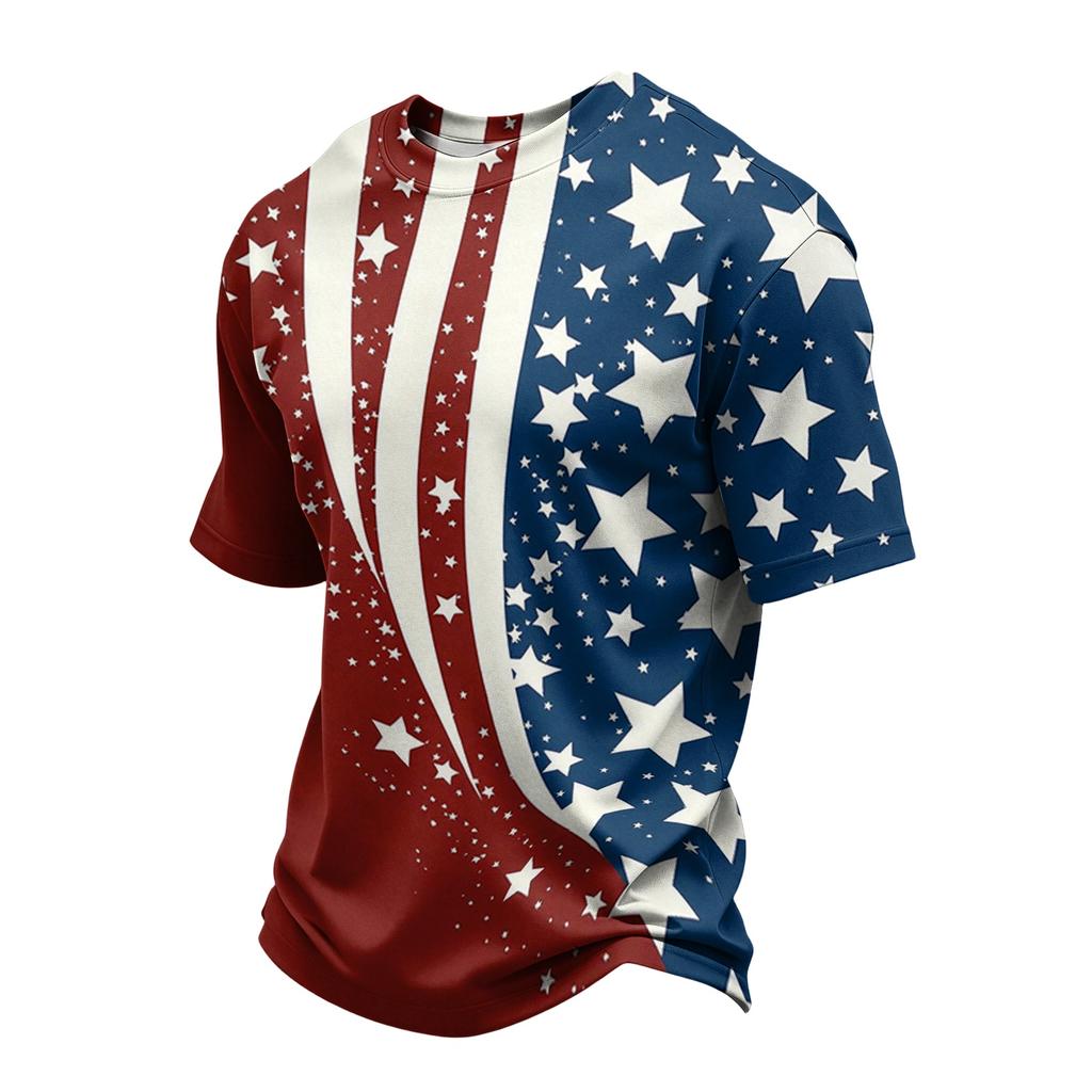 Men Crew Neck Short Sleeve T Shirt with Independence Day Flag Print Casual Regular Fit Comfortable Top