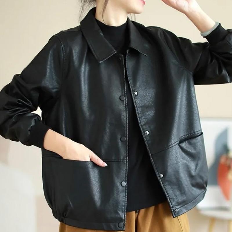 Coat for Women Thickened Plush Autumn Winter Oversize Loose Casual Leather Button Jacket