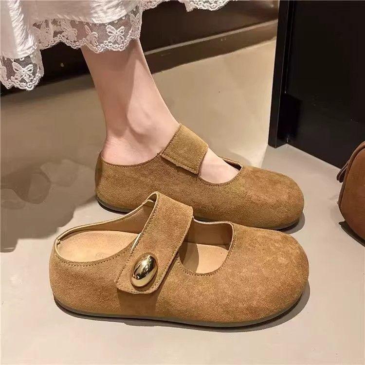 Fashion Retro Round Head Flat Bottom Shallow Mouth Single Shoes Women's Spring and Summer New Versatile Mary Jane Shoes