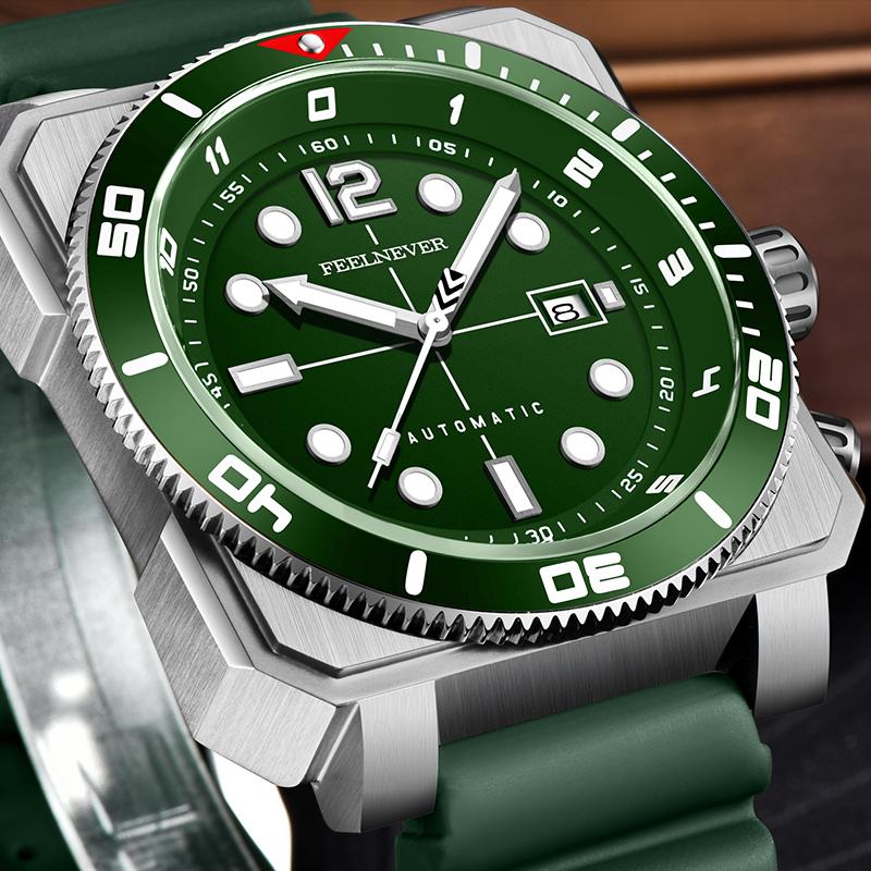 FEELNEVER New Imported Movement Sapphire Diver Watch Men Casual Luminous Automatic Mechanical Wristwatches For Men Montre Homme