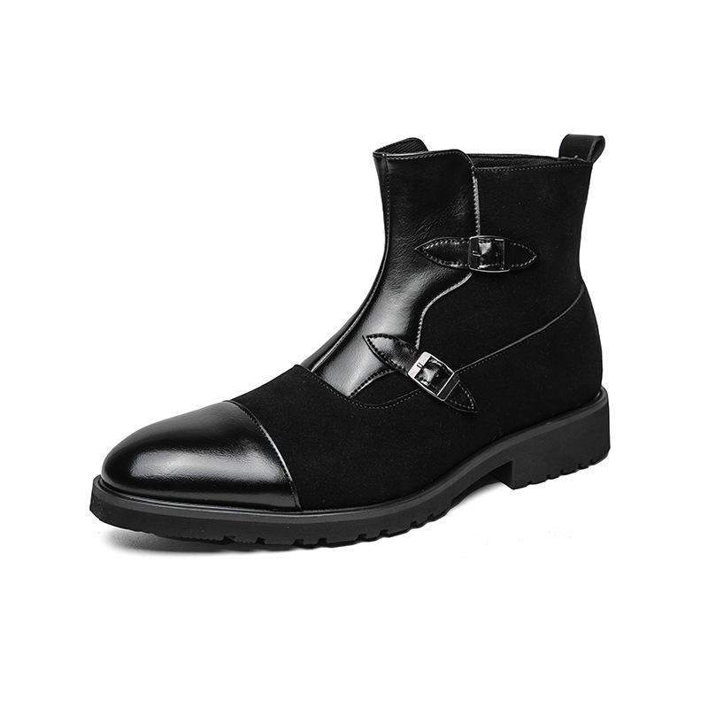 British Style Men's Medium and High-top Leather Shoes Brock Business Casual Short Boots Fashionable Retro Pointed Heightening Martin Boots