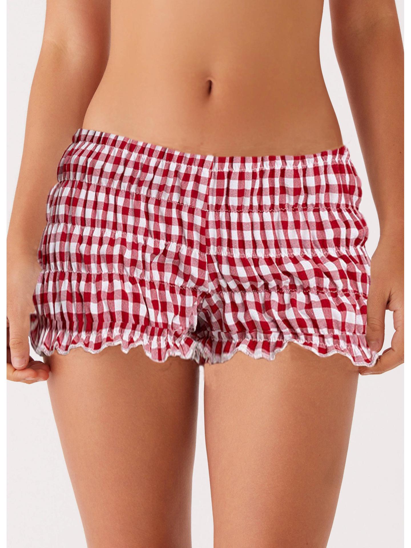 

2026 Spring/Summer Women s Plaid Smocked Shorts Medium