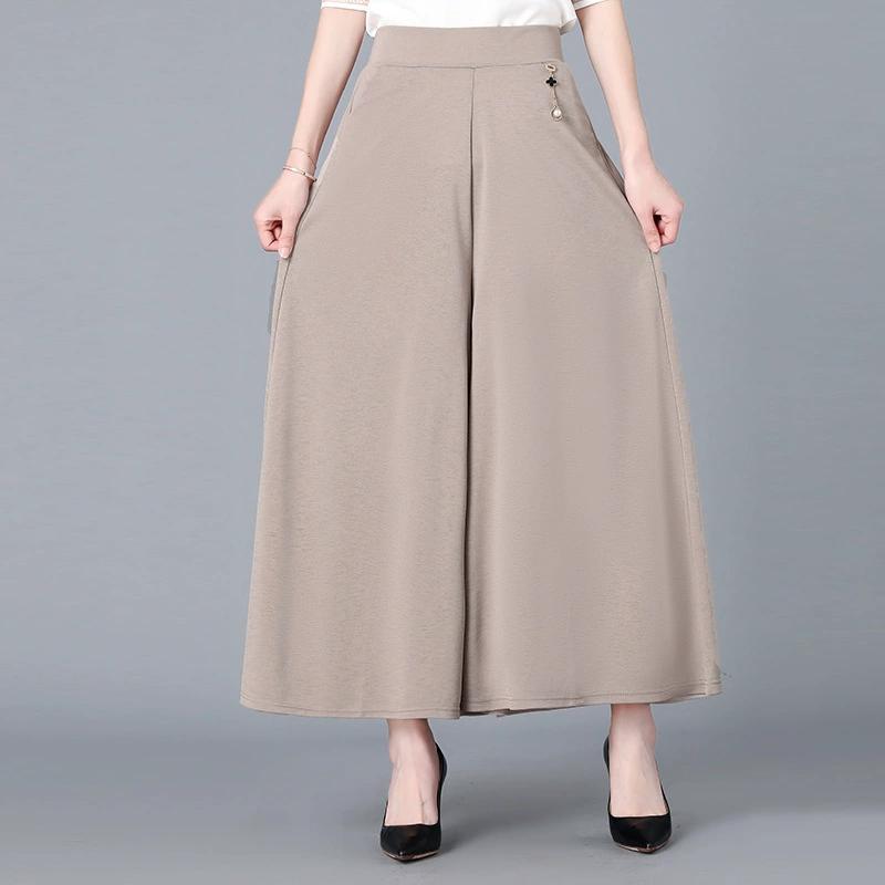 Frühlings-High-Waist-Hosen mit weitem Bein für einen Look mittleren Alters, lockere, große Rockhosen, strapazierfähig