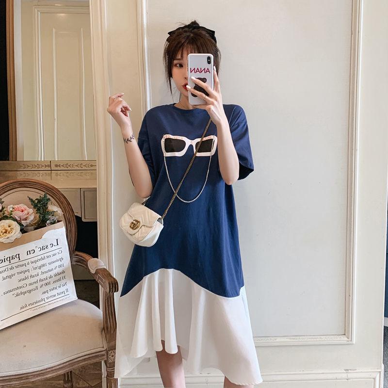 Korean Style Ruffled Summer Maternity Dress - Loose Fit, Plus Size, Long T-Shirt Skirt Trend