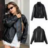 ZA Giacca Corta da Donna Manica Lunga Collo Alto Ecopelle Stile Street