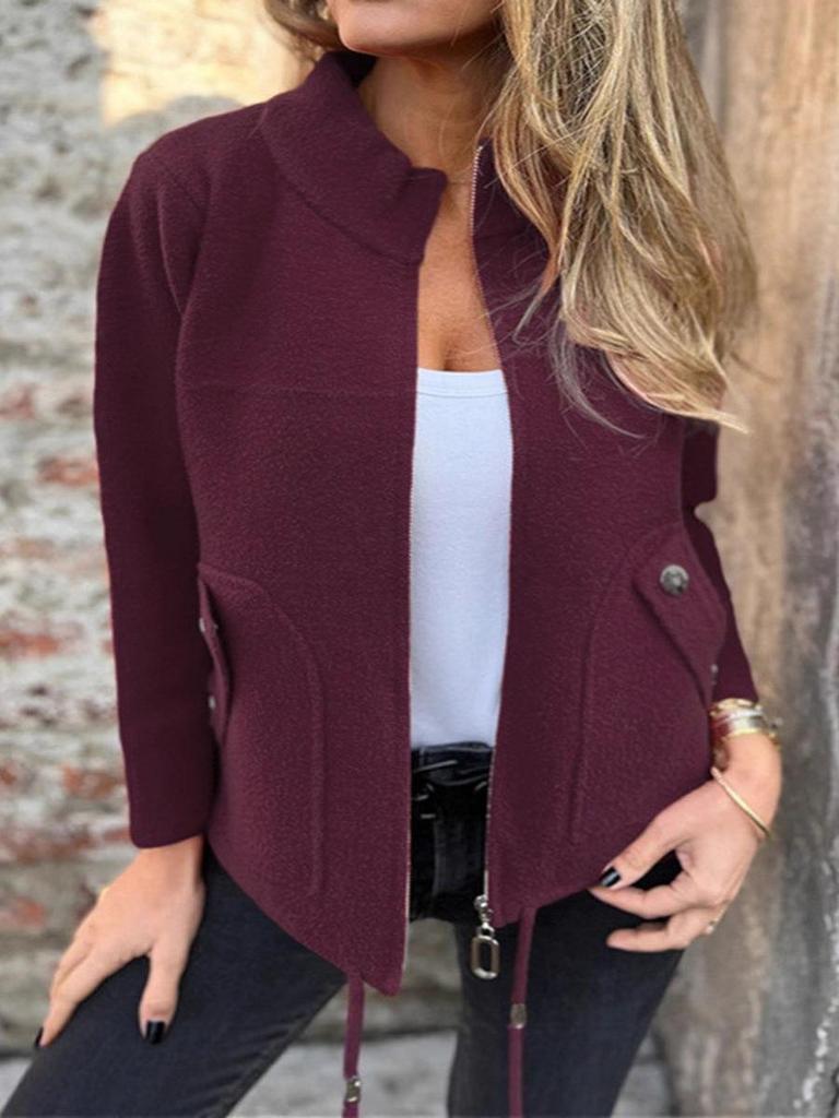 Autumn New Women's Casual Wool Lapel Tie-Waist Faux Pocket Blazer Jacket