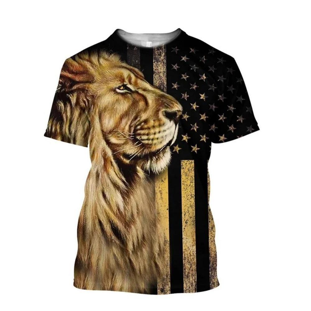 Summer Men's T-Shirt Christ Jesus Cross Lion 3D Print Tees Top Hip Hop Loose Short Sleeve Streetwear Vintage Oversized Women T-shirt