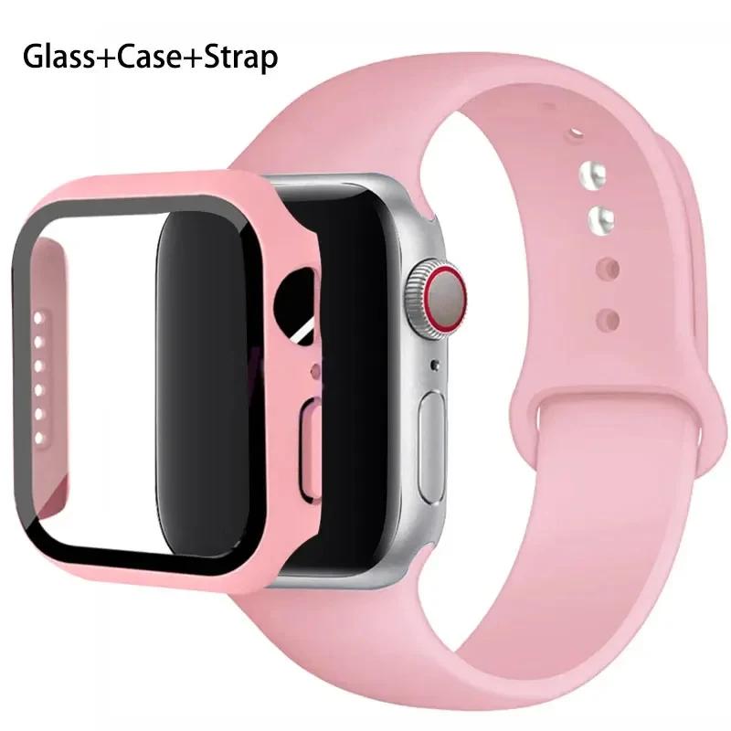 Szkło + etui + pasek do zegarka Apple Watch 44 mm 45 mm 42 mm 41 mm 40 mm 38 mm Silikonowy pasek do zegarka Bransoleta iWatch seria 8 9 7 6 5 4 3 SE