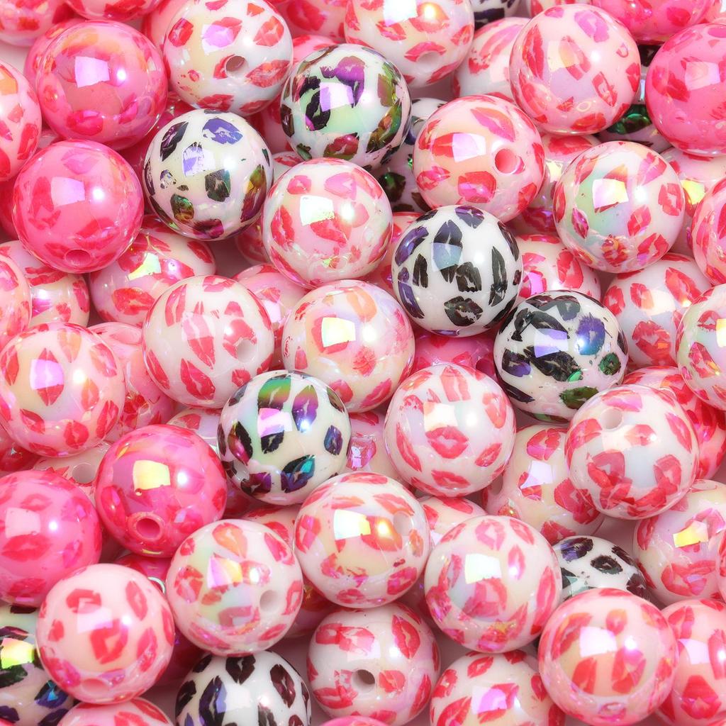 10 pz/borsa 15mm Colore Misto Placcato Stampato Acrilico Rotondo Perline Cuore Bulk Branelli Allentati Del Distanziatore Per La Produzione di Gioielli