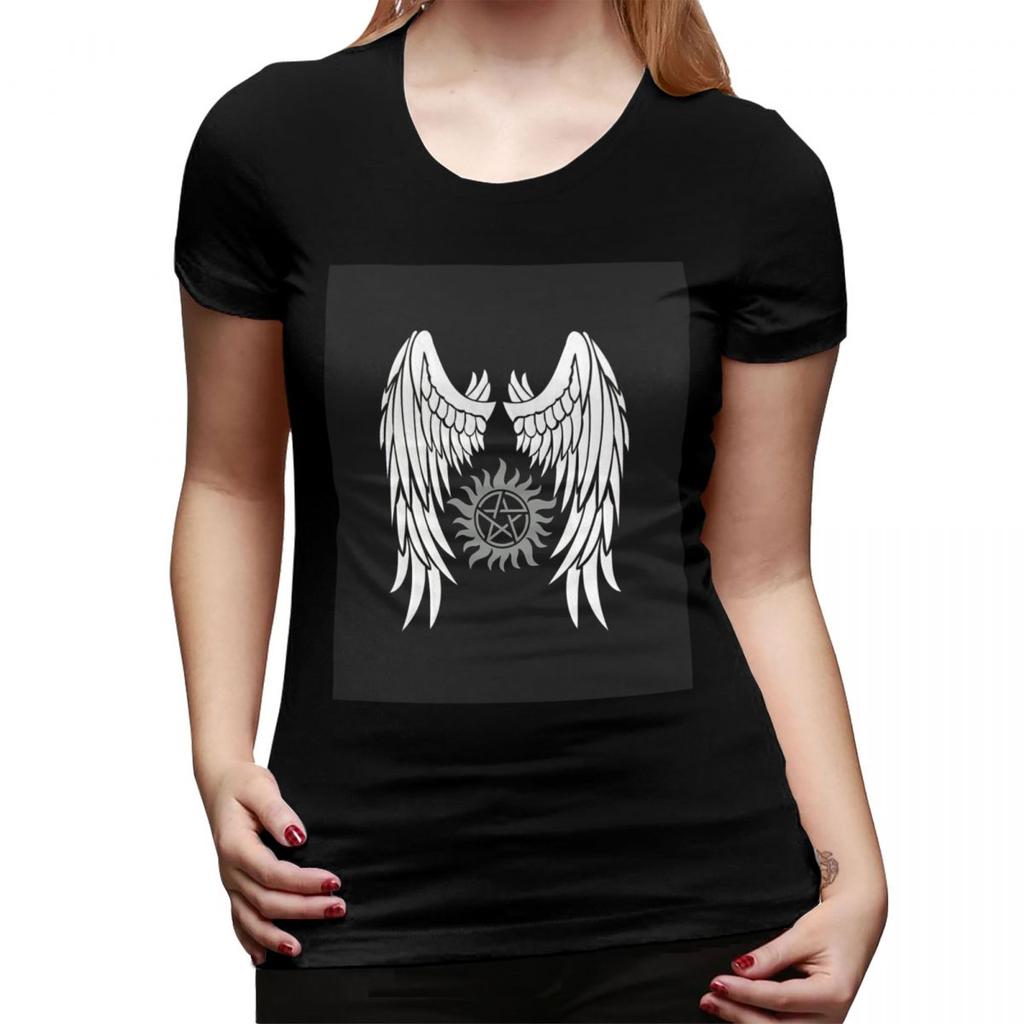 Supernatural Wings And Logo TShirt for Women Round Neck Streetwear T Shirts Womens Tees Short Summer Clothes Tops
