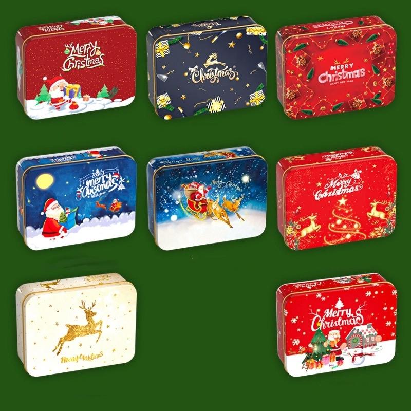 Christmas Tinplate Candy Tin Can Metal Box Cartoon Elk Santa Claus Letter Printed Xmas Candy Cookie Tea Storage Gift Case