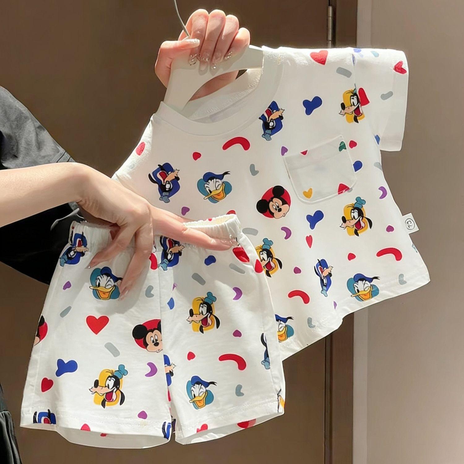 Summer Kids Cartoon Print Short Sleeve Pajama Set Boys Girls Baby Casual Home Wear Two Piece Outfit 80cm
