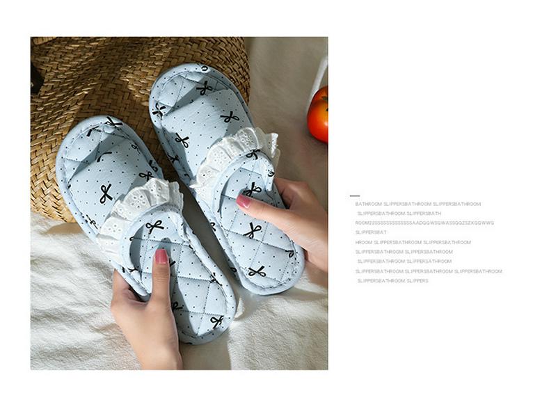 Korean Style Handmade Cotton Bow Soft Sole Indoor Slippers