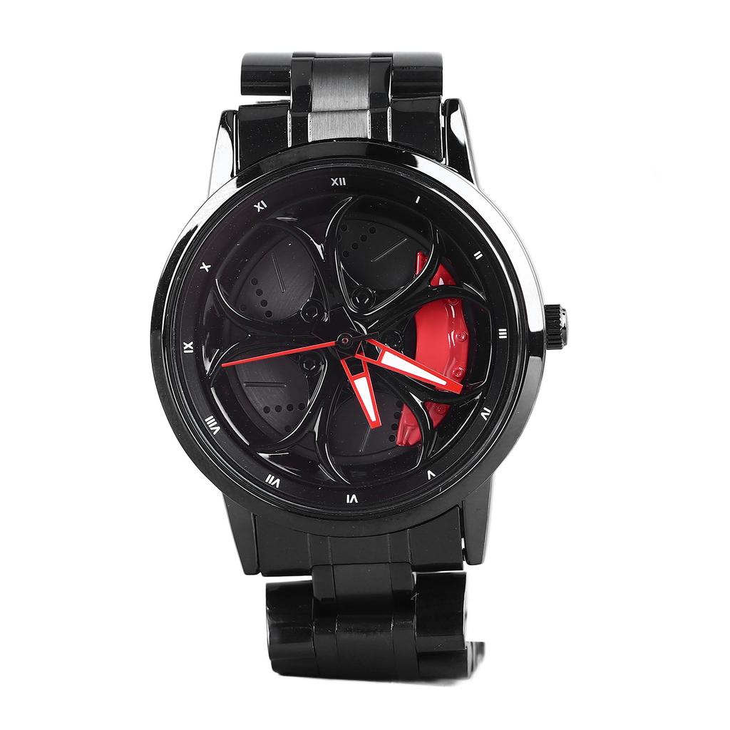 Ceas de mână cu roată de mașină cu mecanism japonez cu cuarț, brățară rotativă din oțel inoxidabil, ceas cu jantă de mașină rotativ inspirat de mașini de curse