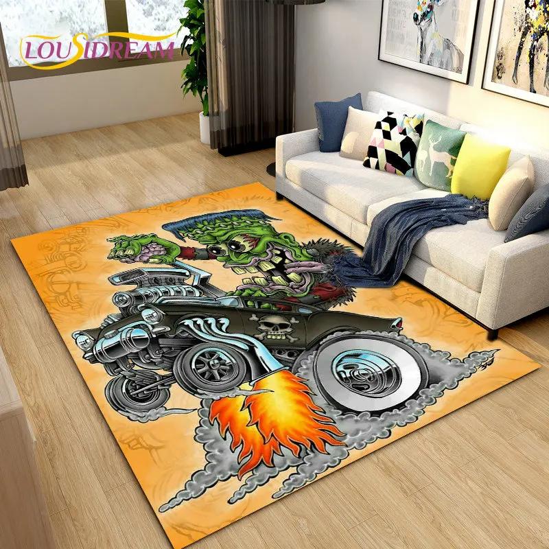 Tappeto Area Cartone Animato Divertente Rat Fink, Tappeto per Soggiorno Camera da Letto Garage Divano Decorazione Zerbino, Tappetino Antiscivolo da Gioco per Bambini