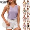 Camicette e camicie senza maniche con scollo a V, stampa tinta unita, moda casual da donna