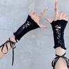 Lolita Strapping Bow Fishnet Lace Fingerless Gloves Floral Elastic Mesh Handwear