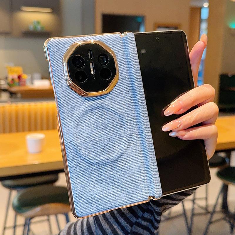 Applicable to Huawei MateX6/x5 mobile phone case, linen brown cloth pattern double central axis all-inclusive matex3 folding magnetic case
