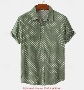Men s fashion shirt polka dot print short-sleeved top Hawaiian casual men s stand-up collar button-up top comfortable and soft XXS