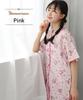 SAZAC Marron Cream Shirt Short Long Flower Marron Cream Women's Pajamas, 100% Cotton, Broadcloth, Sleeves, Pants, Loungewear, (Pink/L/SAN1801)