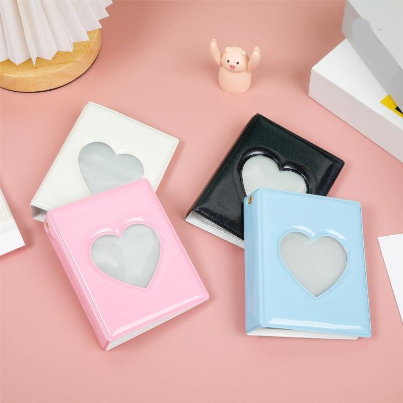 Stylish 3Inch Mini Photo Album with Heart Cutout PVC Cover and 32 Pocket Picture Binder Idol Photocard Collect Book