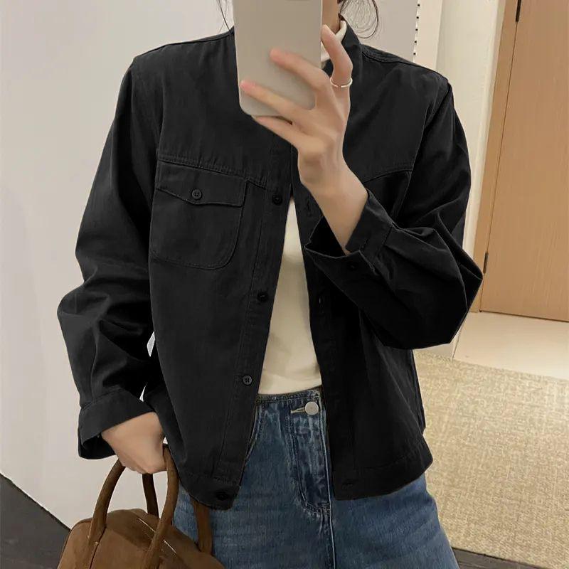 

Black Retro Casual Stand Collar Short Jacket for Spring and Autumn XL (recommended for 135-155 lbs) чёрный
