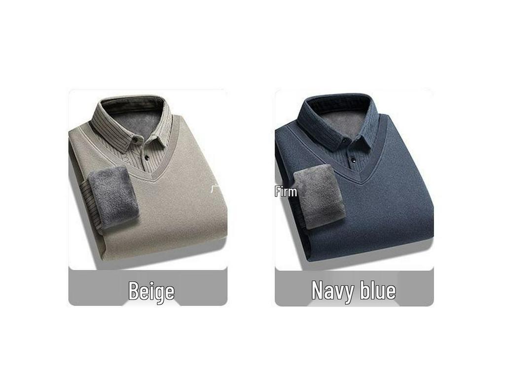 Pull d'hiver doublé polaire pour homme: Chaud Pull Deux-en-Un à Manches Longues pour l'Extérieur, Parfait pour les Pères d'Âge Moyen et les Personnes Âgées.