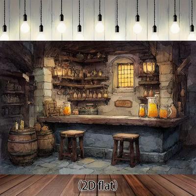 2D Mittelalterliche Bar Kulisse Rustikale Taverne Themenparty Hintergrund