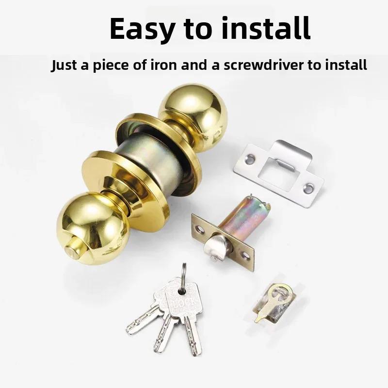 Stainless Steel round Ball Door Knobs Passage Entrance Lock Handle for Bedrooms Living Rooms Hardware Accessories
