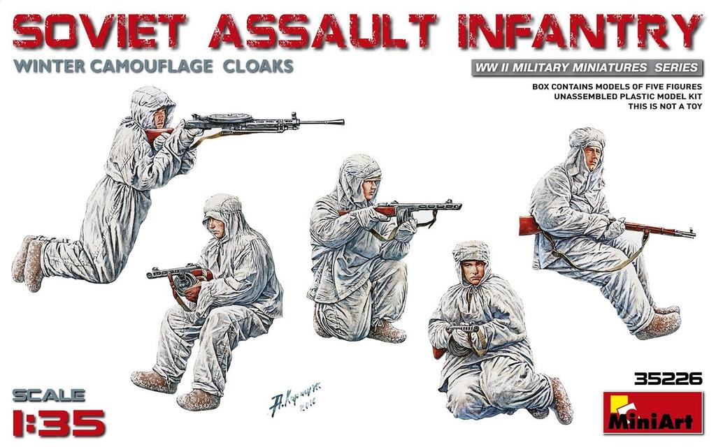 MiniArt Scale Soviet Army Assault Infantry In Winter Camouflage Uniform Plastic Model Kit MA35226 1/35 (5-Piece Set)