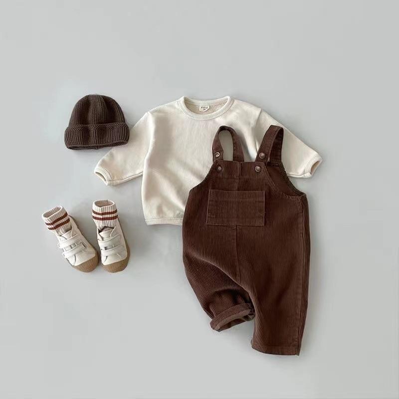 Autunno Inverno Bambino Neonati maschi Solido Velluto a coste Bretelle Pagliaccetto Bambini Tutina Vestiti della tuta