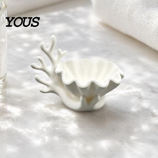 Matte Texture Jewelry Tray 3D Printed Shell Shape Dish Tray, Ocean Wave Organizer with Grooved Design, Ring Earring Holder Vanity Earrings