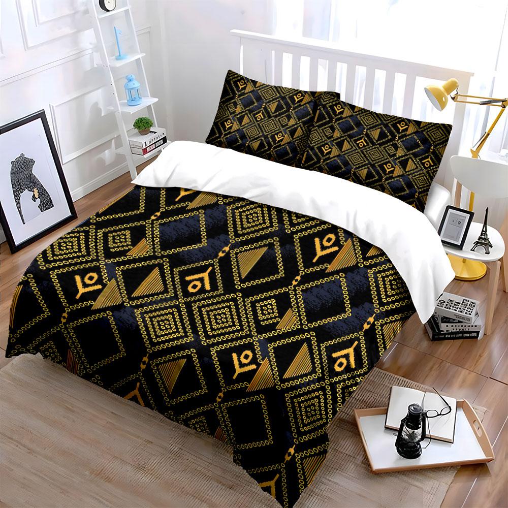 Golden geometric diamond patterns. Bedding sets Duvet cover sets Duvet covers Pillowcases(1 * Duvet Cover 2 * Pillowcases without duvet insert)
