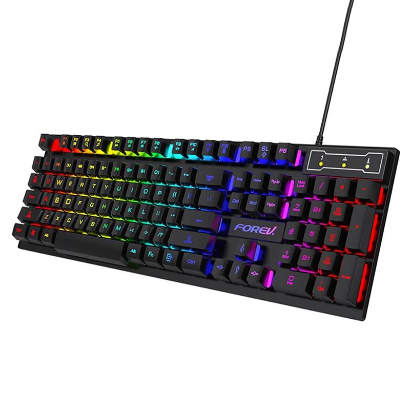 Проводная USB-клавиатура RGB-подсветка Игровая клавиатура Механическое ощущение клавиатуры 104 клавиши Стандартная клавиатура для ноутбука с Windows Only Keyboard