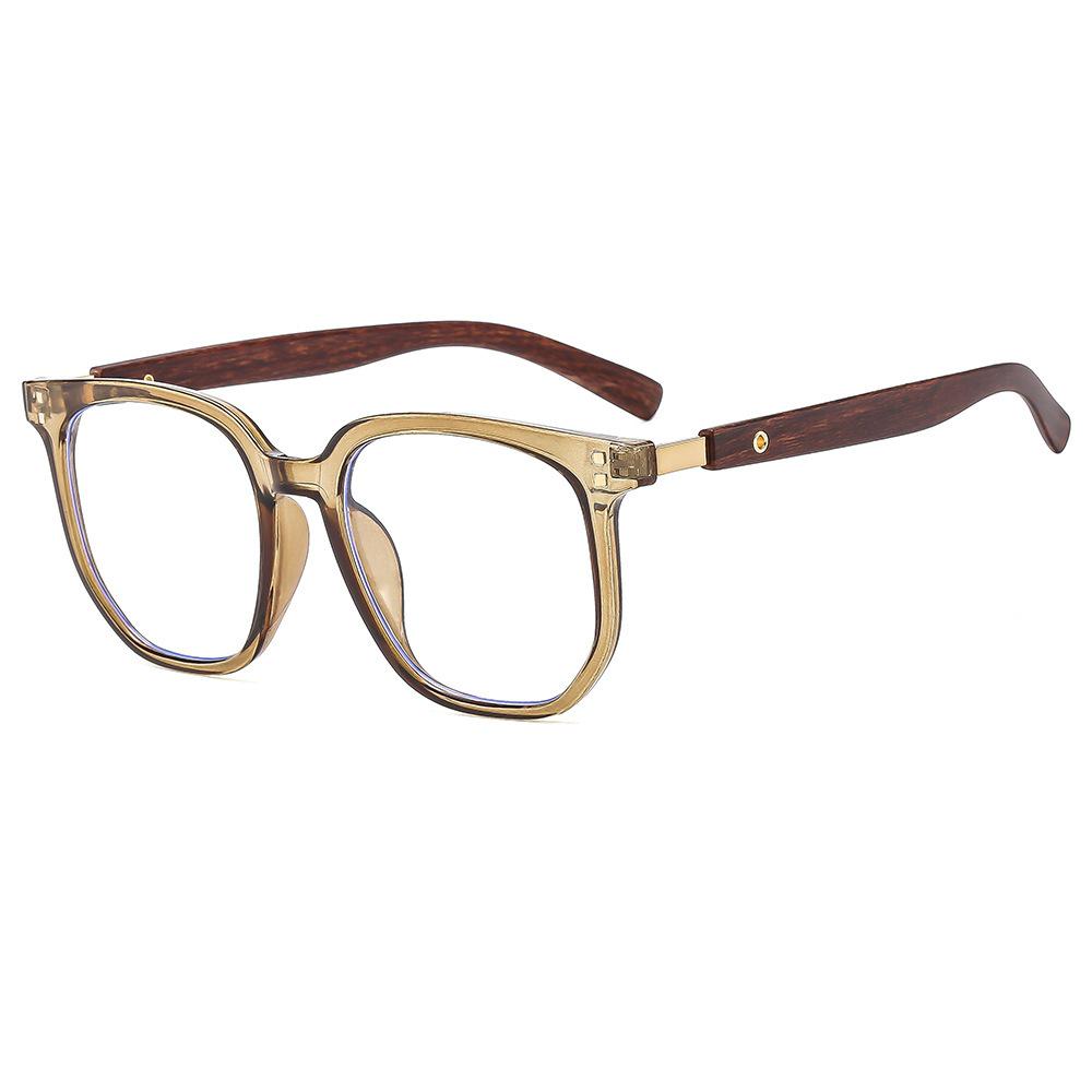 High-End Retro Anti-Blue Light Glasses with Wood Grain Legs and Myopia Plano Lenses