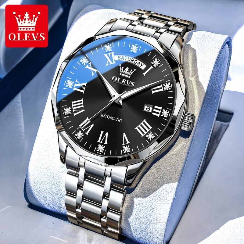 OLEVS Orologio Meccanico da Uomo Classico con Doppio Calendario - Orologio da Polso