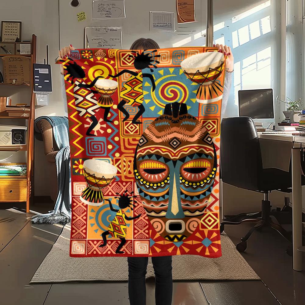 1Pc Ethnic Tribal Texture Print Flannel Blanket, High Quality Comfortable for All Seasons, Home Decor, Warmth and Comfort, Perfect for Gifts