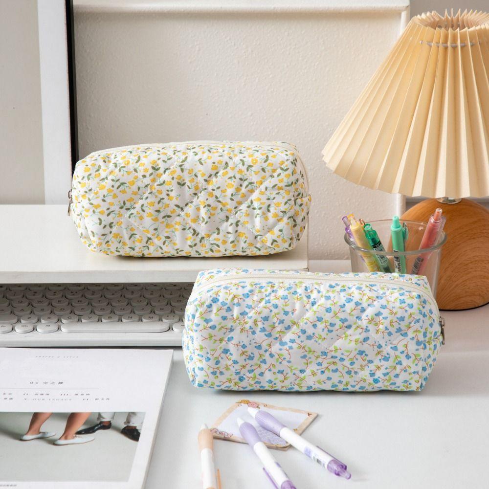 Polyester Pencil Case Large Capacity Storage Bag New Floral Quilted Pen Bag  Daily Stationery