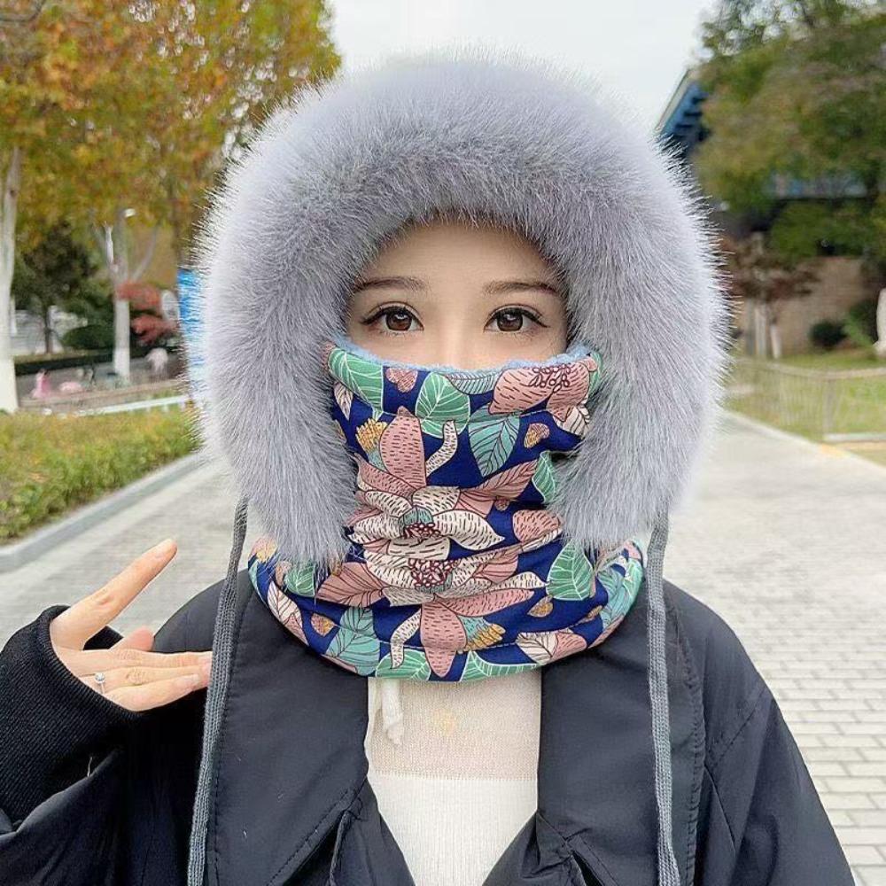 

Windproof Warm Scarf Face Mask Flower Print Lei Feng Hat 3-in-1 Winter Cycling Hat Skiing синій
