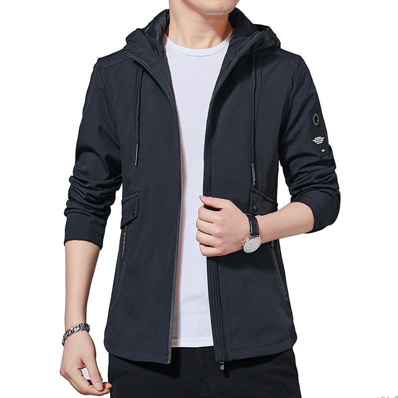 

Spring And Autumn Men S Jacket Simple Korean Casual Fashion Coat Mid -Length Hooded Outerwear Overcoat Outergarment Windbreaker Brand Men Clothing XXXXL чорний