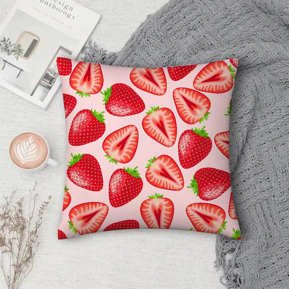 Cartoon Strawberry Pillow Case Square Double-Sided Printing Sofa Cushion Cover Pillowcase Bedroom Bedside