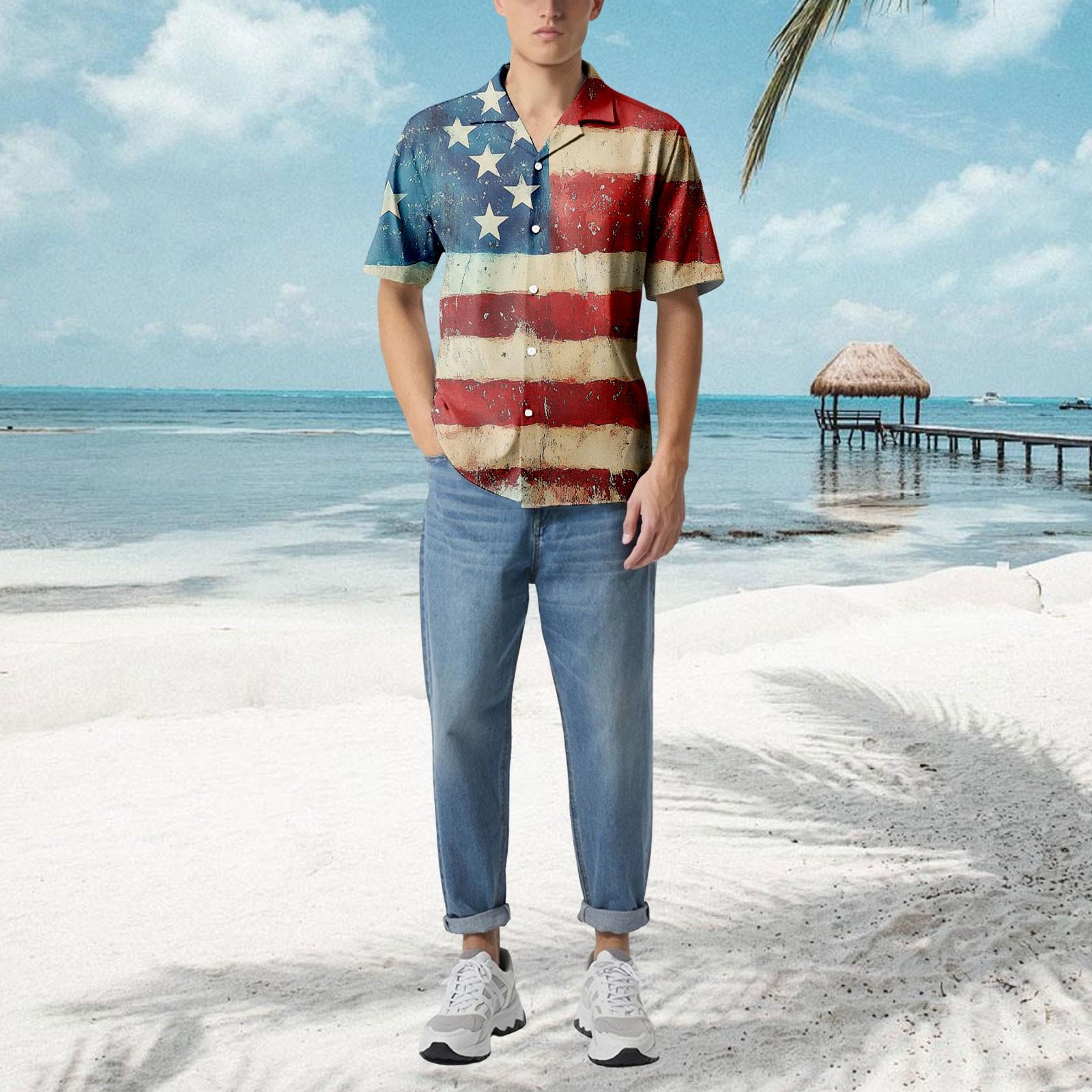 

Мужская повседневная свободная рубашка с короткими рукавами, модная рубашка с принтом, топ XL красный