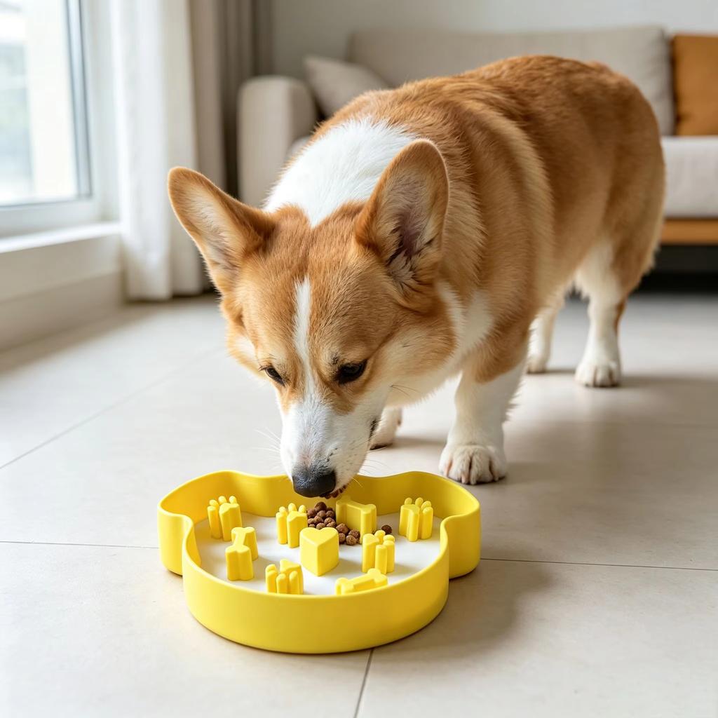 1D Printed Dog‑Head Slow Feeder Bowl, Anti‑Choking Maze Pet Feeding Dish, Prevent Bloating Food Bowl for Small Medium Dog Puppy