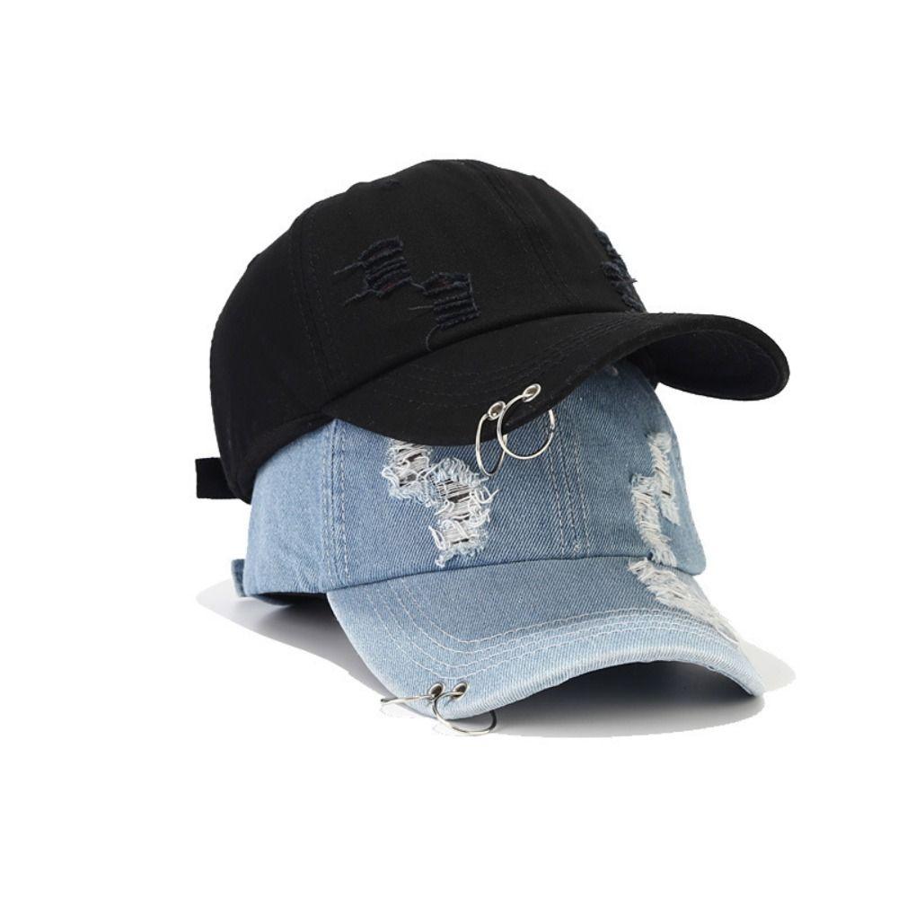 Hip Hop Ripped Denim Baseball Hat Creative Sunshade Hat Casual Iron Ring Baseball Cap Men