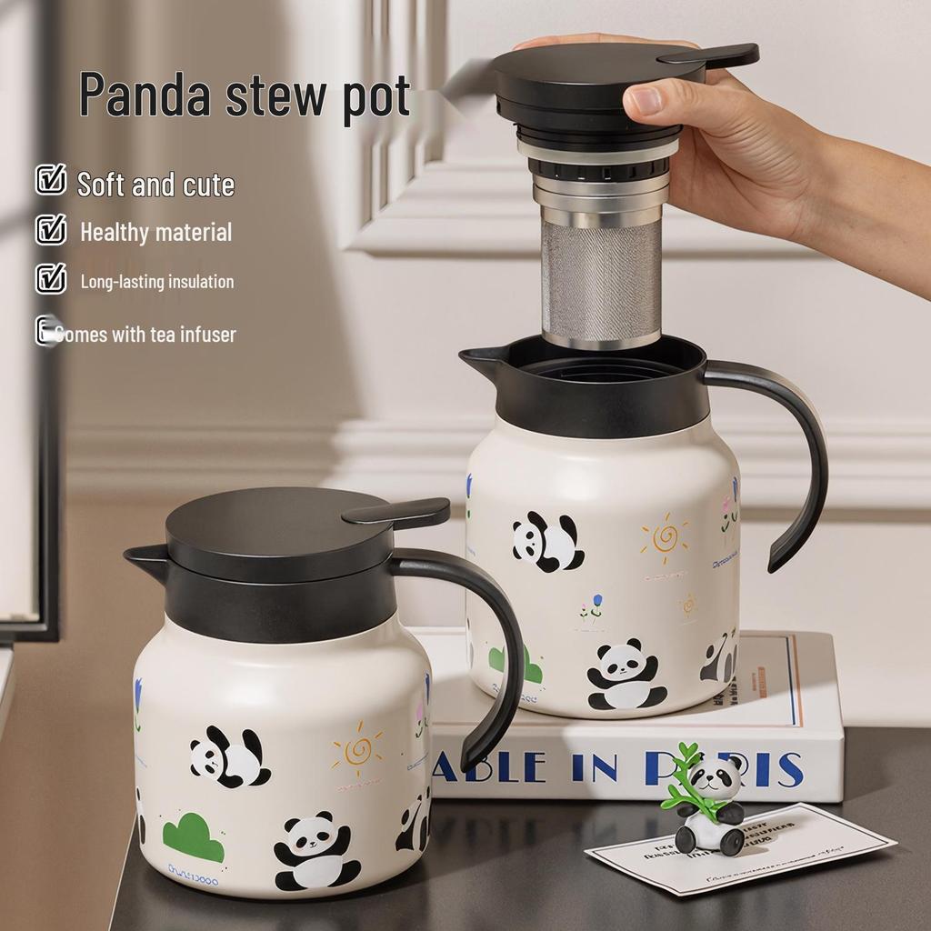 Panda Thermos Flask: Large Capacity Glass Liner for Tea Steeping at Home or Office