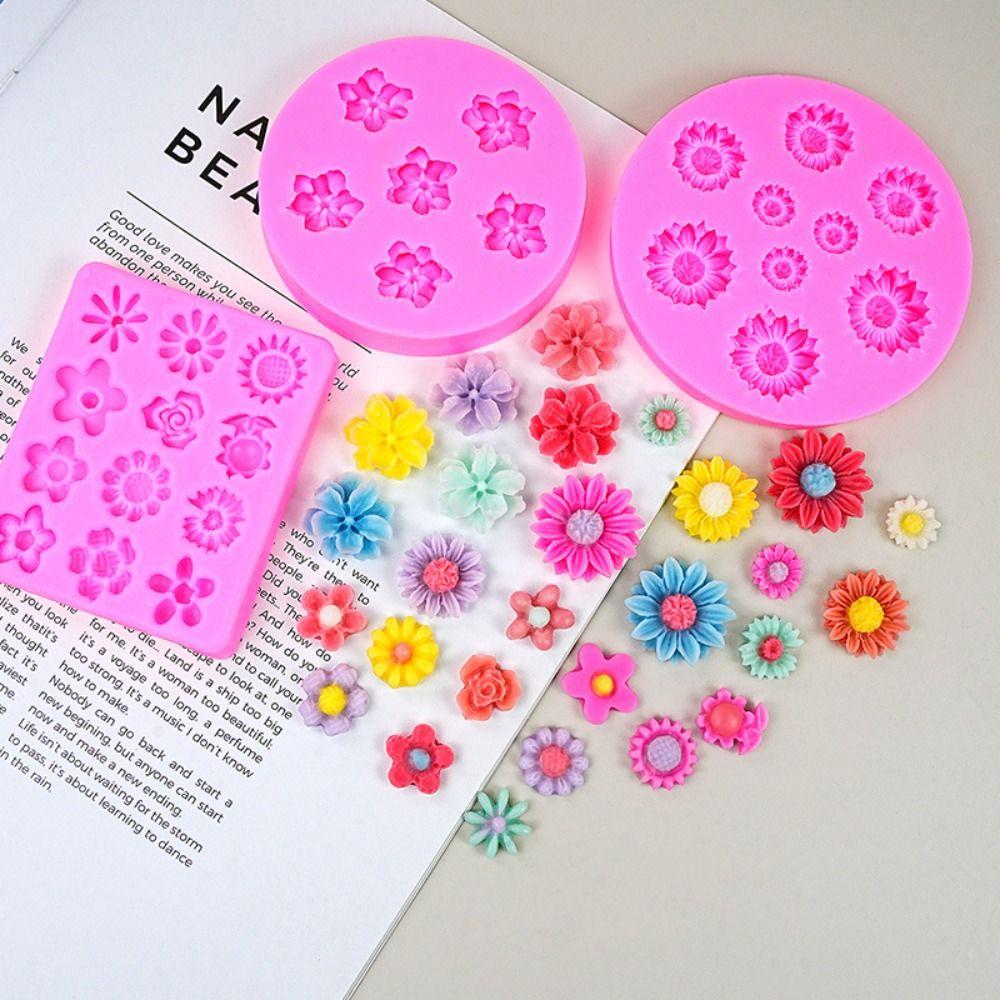 Easy to Clean Pink Flower Fondant Molds Flower Shape DIY Chocolate Decoration Moulds Silicone Decorating Silicone Mould Clay