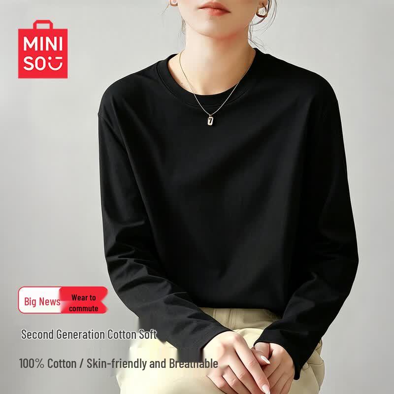 MINISO Women's Pure Cotton Loose Long-Sleeve T-Shirt